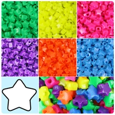 BeadTin Neon Bright 13mm Star Pony Beads (250pcs) - Color choice