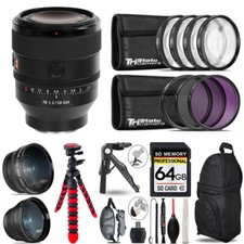 Sony FE 50mm f/1.2 GM Lens Sony E - 3 Lens Kit Tripod Backpack -64GB Kit