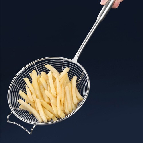 Cuillère Écumoire Inox Longue Poignée 24 Cm – Passoire Araignée Anti-Adhésive Pour Friture, Pâtes, Blanchiment