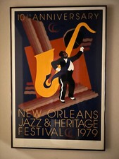 1979 New Orleans Jazz and Heritage Festival Poster (10th Anniversary) Framed