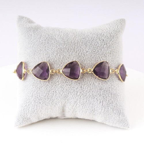 Beautiful Amethyst Quartz Look Cain Slider Bracelet, CZ Quartz Handmade Bracelet - Foto 2 di 5