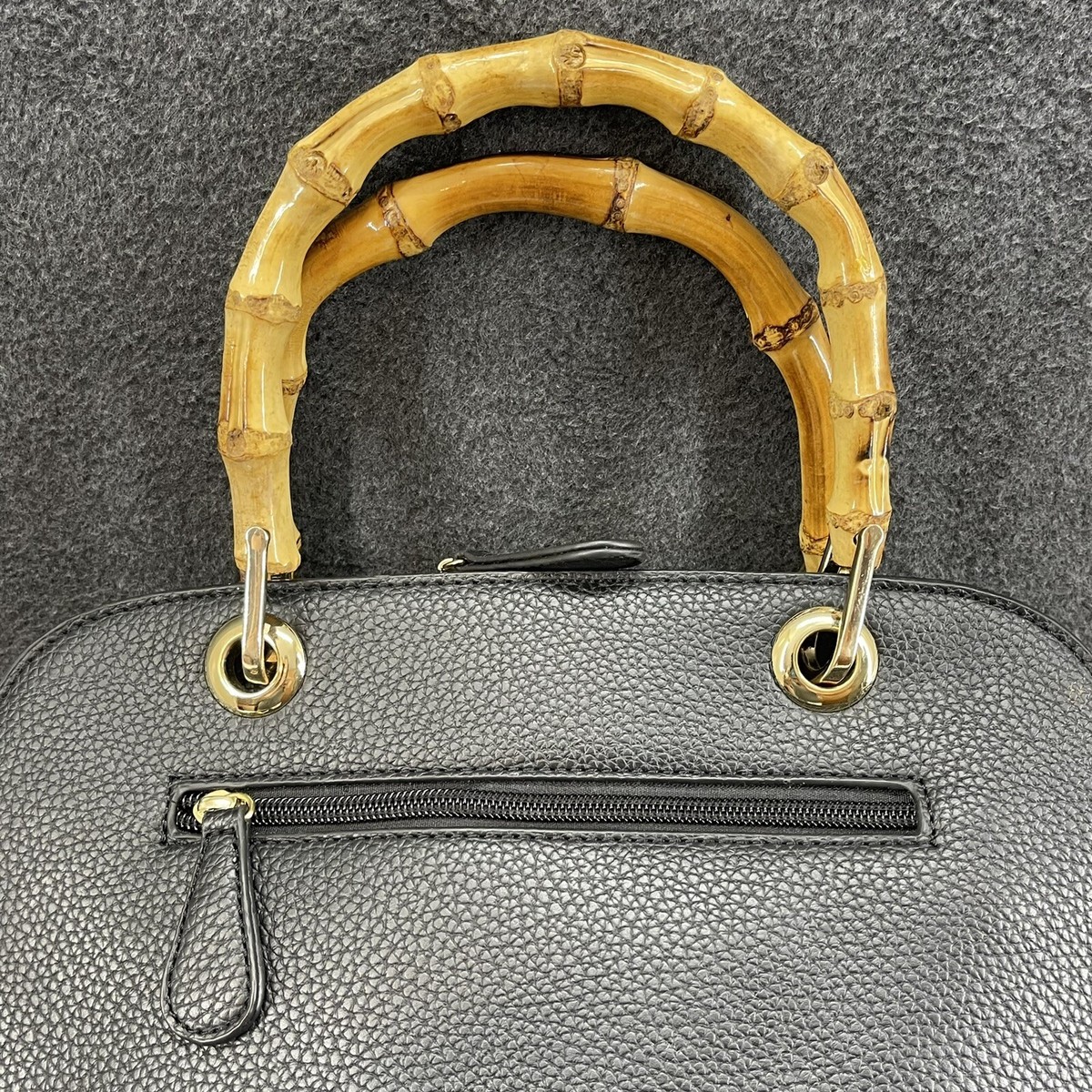 Andrew Marc New York Purse Designer Hand Bag Black Bamboo Handles