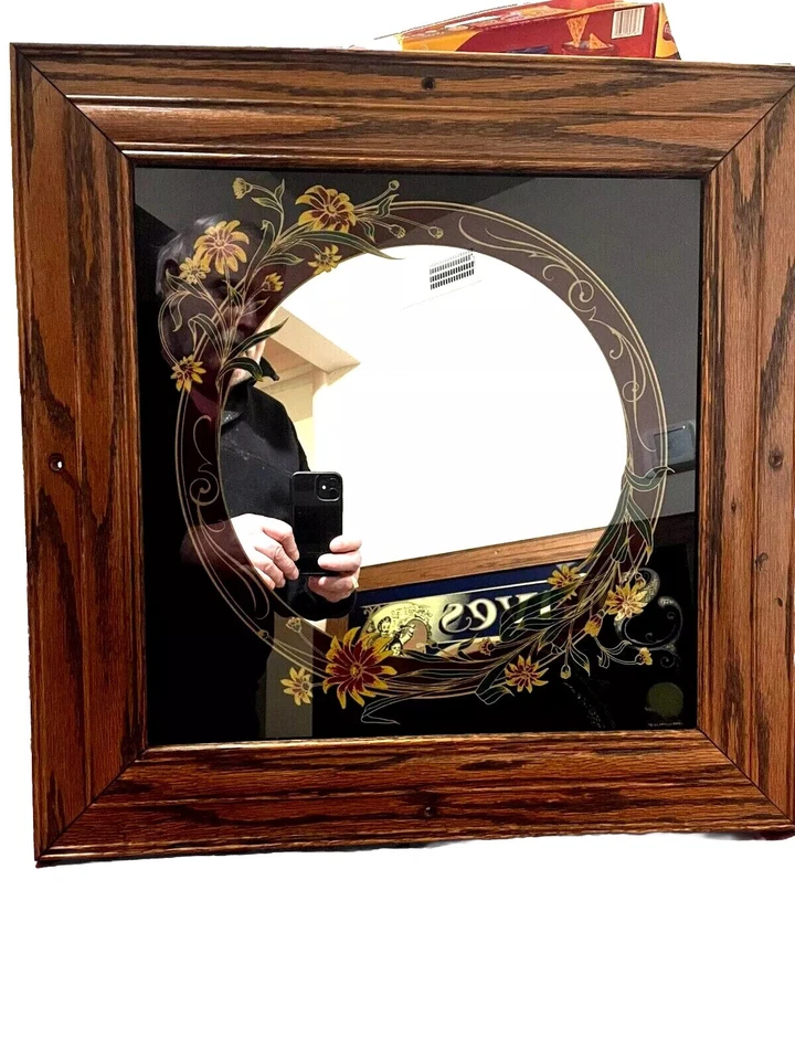 Hensley Co Mirror 1983 FLORAL PATTERN GOOD CONDITION 22 X 22 FRAME 2 - Image 3 of 4