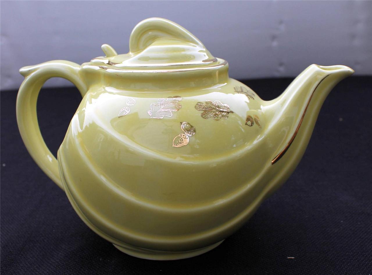 Vintage HALL China Made in USA Yellow Gold Decor Glazed 7"h 6 Cup