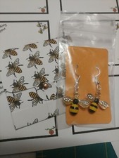 Bumble bee earrings, plus 1 handmade bumble bee envelope and card.