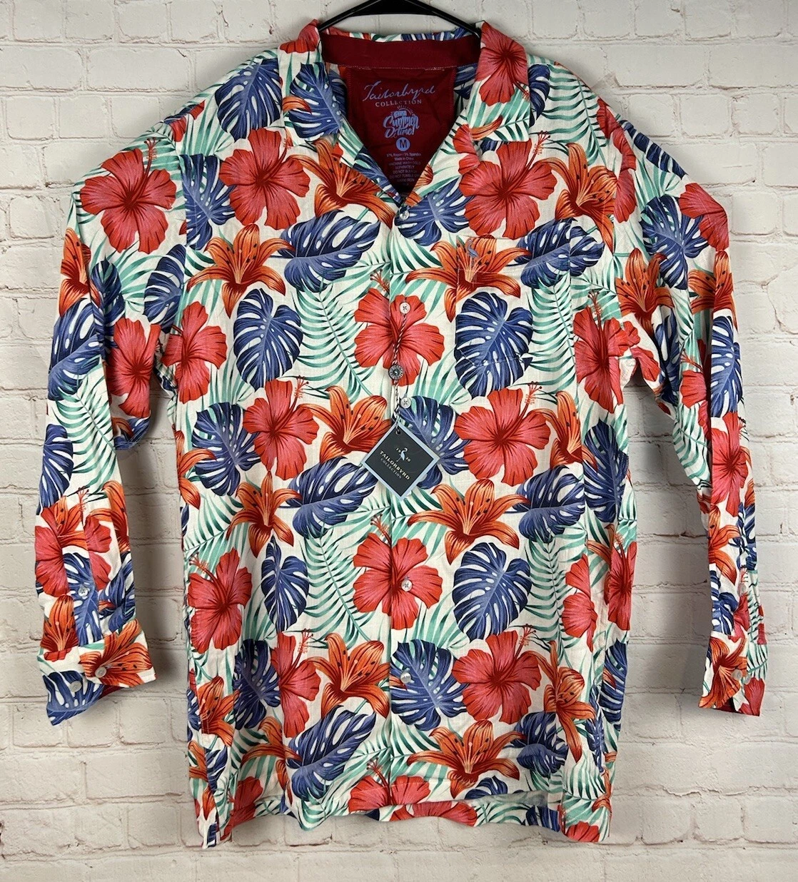 NWT Tailorbyrd Men’s Long Sleeve Floral Stretch Size Medium Hawaiian Shirt