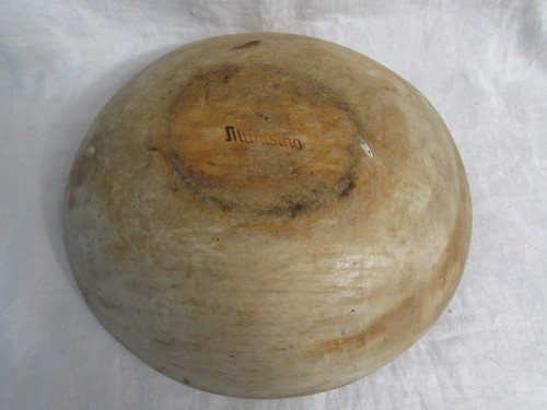 Vintage wooden 11" Munising DOUGH BOWL mixing fruit wood kitchen primitive - Picture 2 of 5