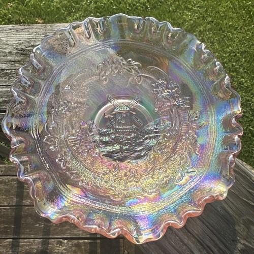 Imperial Glass Rose Pink Iridescent Carnival Glass Windmill Ruffle Bowl - Picture 2 of 7