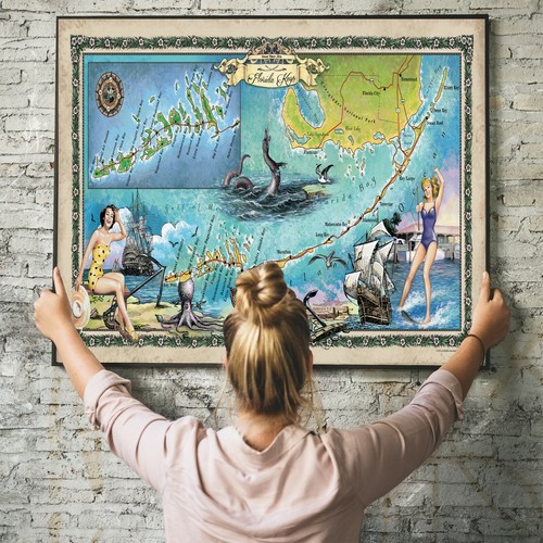 Impresión de arte de pared de mapa histórico original de Florida Key Pirates de colección - Imagen 2 de 8
