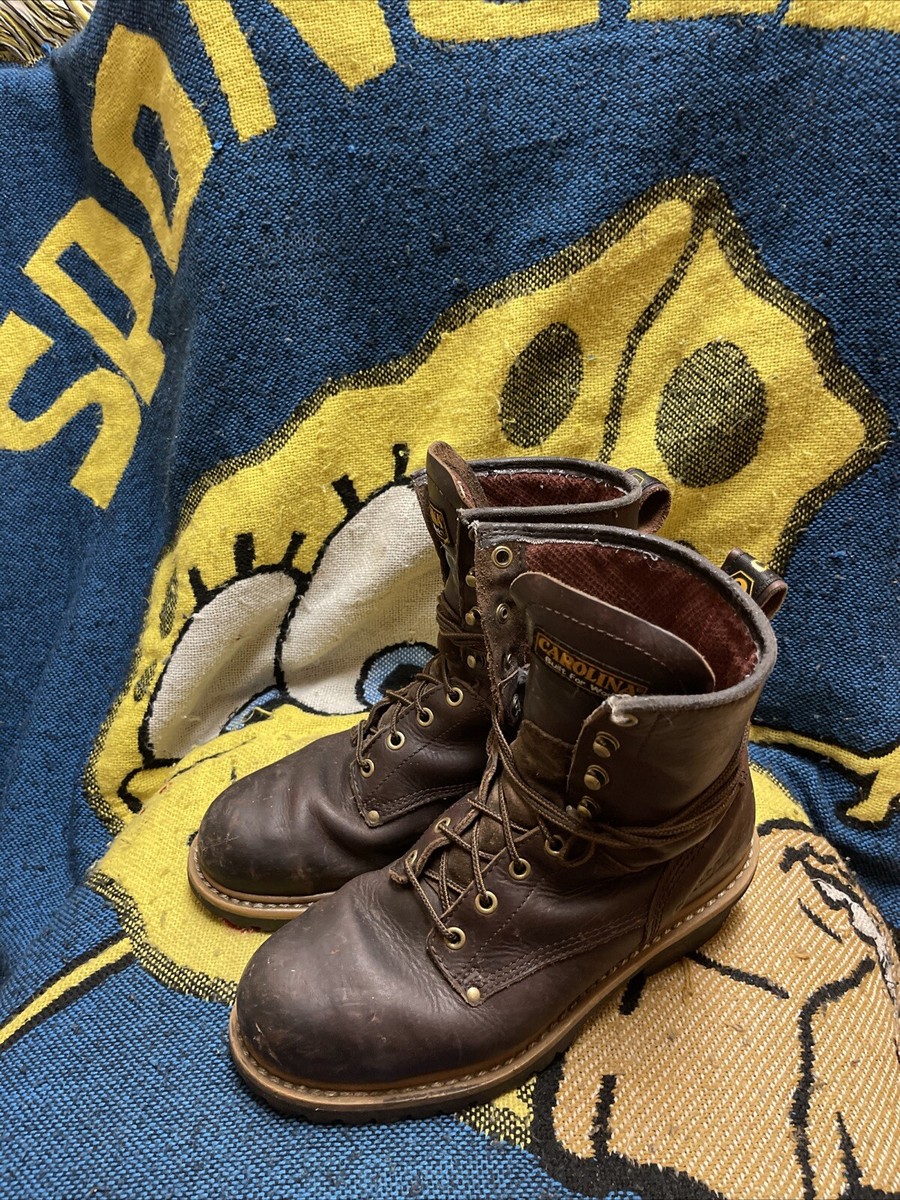 Carolina Brown Leather Boots with Yellow Laces Carolina Mens Work Boots 8.5D Waterproof Composite Toe Brown  main image 3