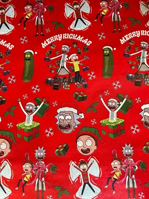 HALLMARK Rick & Morty Christmas Pickle Gift Wrapping Paper 2 Yards FOLDED Decoupage