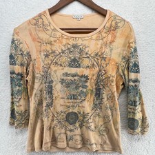 Lapis Tunic Womens M Rhineston Studded Shirt Knit Top Long Sleeve Art Graphics