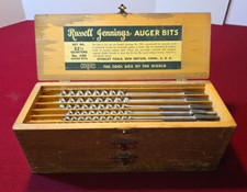 VTG Stanley Russell Jennings No 100 32-1/2 Qtrs Auger Bits 13 Sizes +Wood Chest