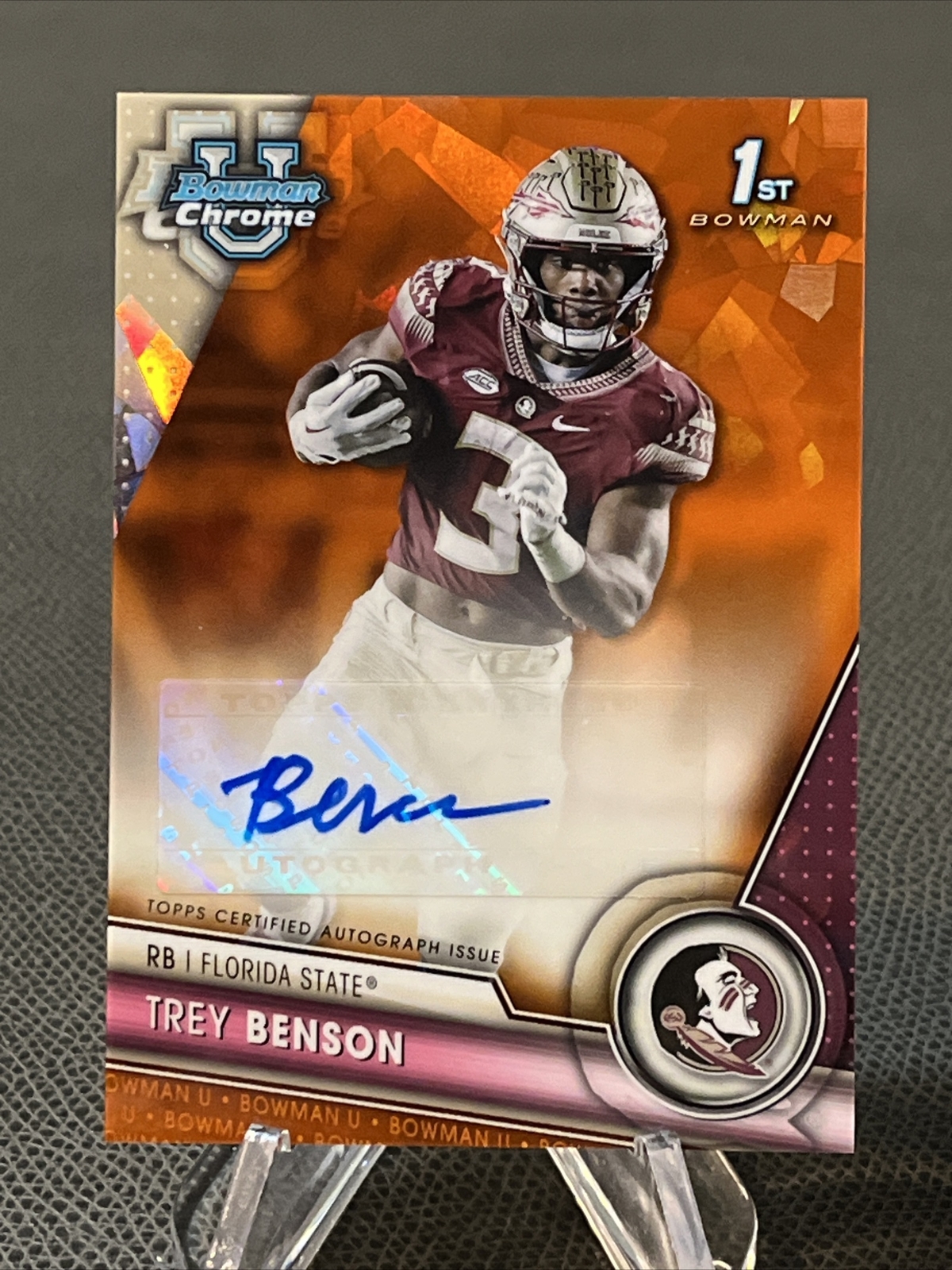2023 Bowman Chrome U Sapphire /25 Trey Benson Auto Orange #PA-TBE FSU Cardinals