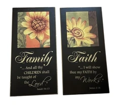 Family And Faith Wooden Wall Art Set Of (2) 6.5”x13.5”