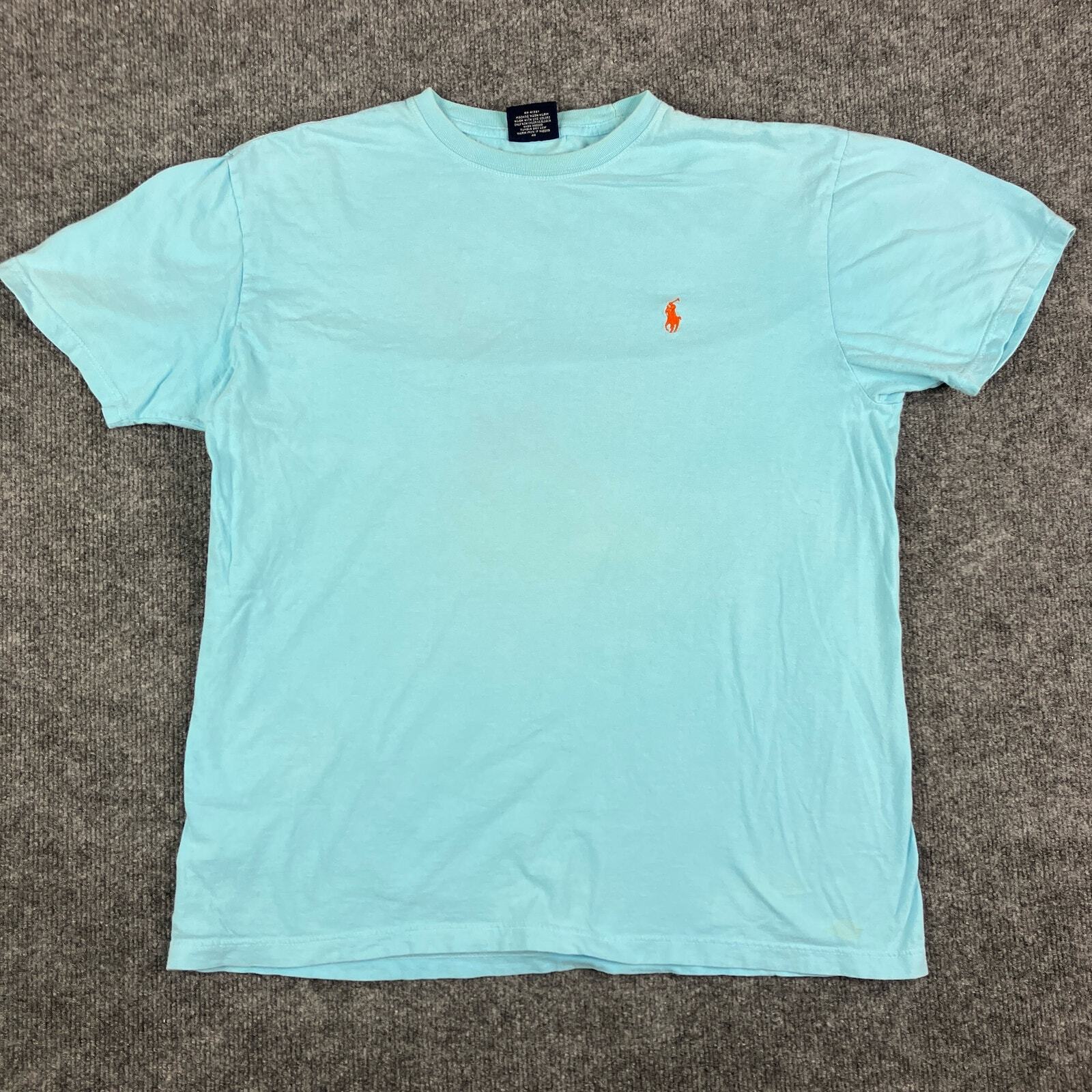 Polo Ralph Lauren T Shirt Uomo M Blu Chiaro Casual Arancione Logo Pony