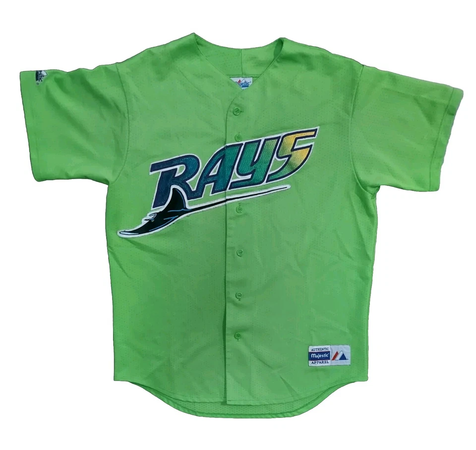 Vintage Jersey Tampa Bay Rays Lime Neon Green Mesh MLB Sz L Majestic USA Rare - Image 2 of 4