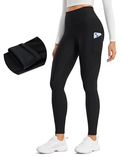 Thermal Fleece Lined Leggings Women 28'' - Winter Warm High Small Black