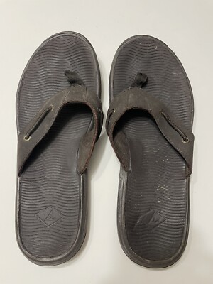 Sperry Havasu Brown Leather Flip Flop Thong Sandals Shoes Mens size 10 Used