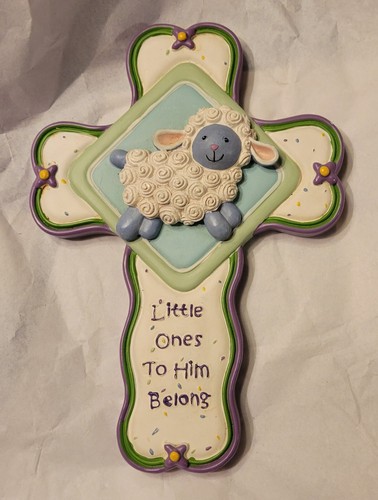 Lamb Baby Cross-Little Ones to Him Belong Resin, 6.5" wall hanging, Baptism