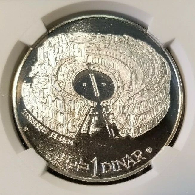 1969 TUNISIA SILVER 1 DINAR THYSDRUS EL DJEM NGC PF 69 ULTRA CAMEO TOP POP - Image 3 of 3