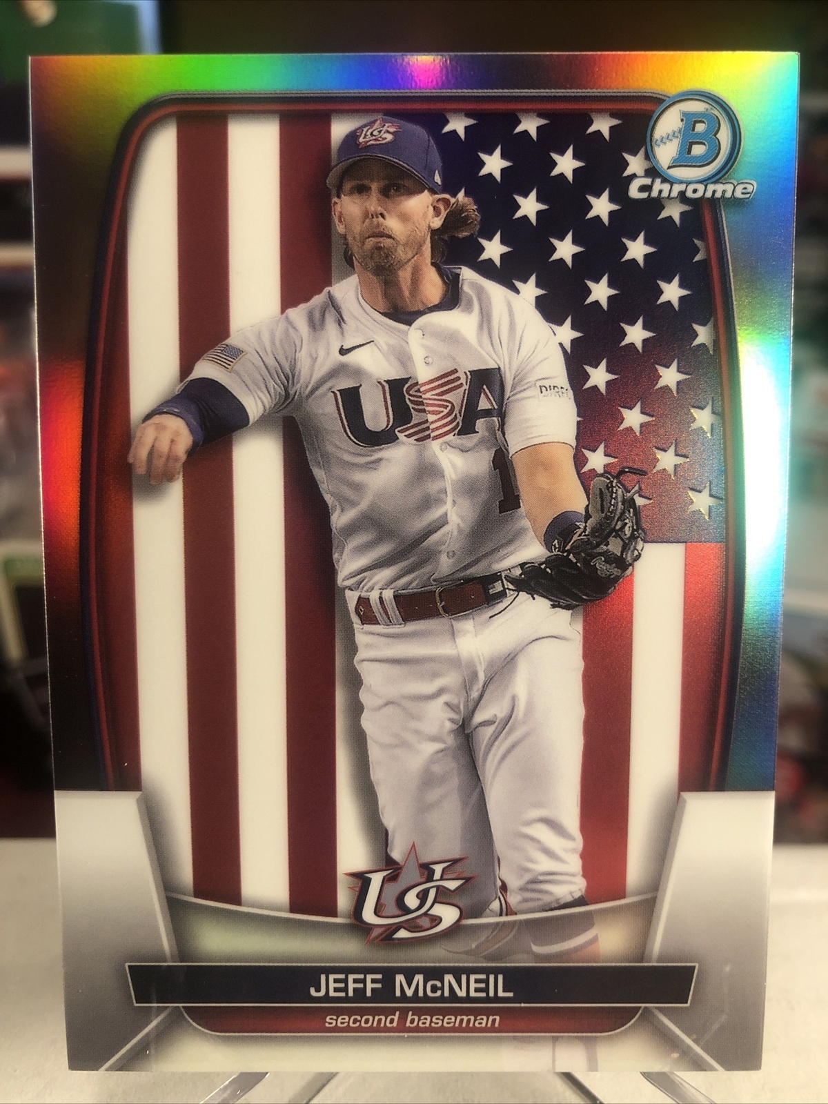 Jeff McNeil 2023 Bowman Chrome Silver Refractor WBC Flag Variation SP /499