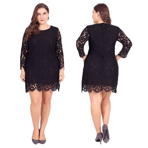 Plus Size Black Lace Short Dress Women 