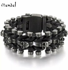 MENDEL Mens 8 9 Inch Heavy Punk Skull Bracelet Bangle Stainless Steel Wristband