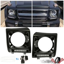 For 1990-2018 Mercedes W463 G63 Wagon G500 Headlight Bezel W Led Drl Black