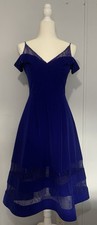 Aidan by Aidan Mattox Crepe Lace Blue Midi Dress With Pockets. Ideal For Party
