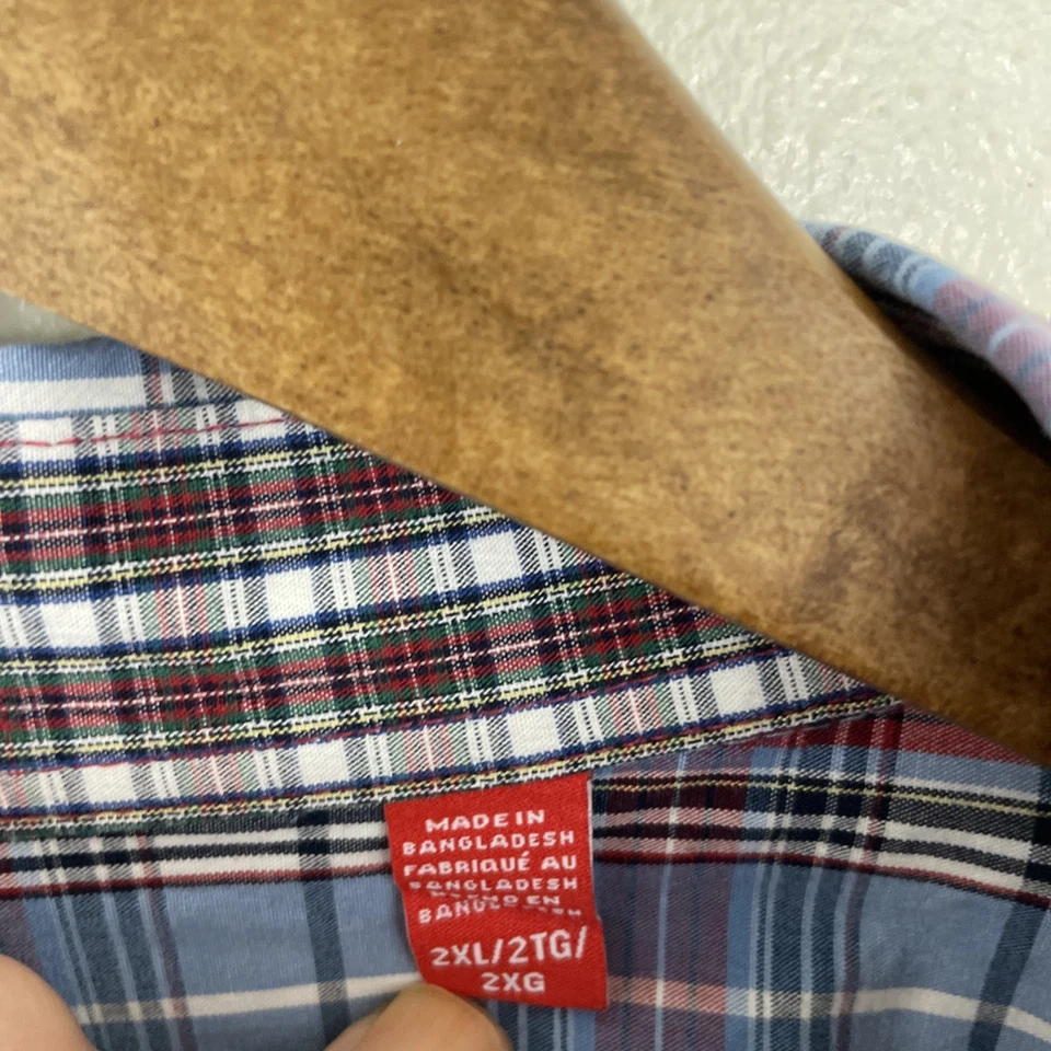 IZOD Shirt Mens 2XL XXL Blue & Red Plaid Long Sleeve Button Down 100% Cotton - Image 4 of 4