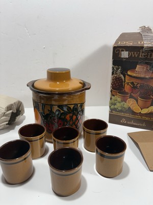Scheurich Keramik 824 West Germany Pottery Rumtopf Cider Jar Strawberry & 6 cups