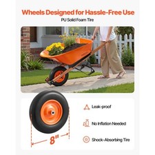 VEVOR Wheelbarrow Cart, 6 Cu. Ft. Load  330 lbs Capacity, One Wheel Garden Du