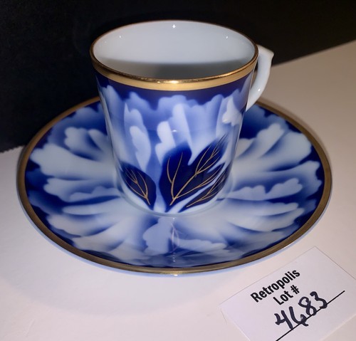 Fukagawa Blau Weiß Gold Porzellan Demitasse Tasse & Untertasse Set Danbury Neuwertig - Bild 3 von 14
