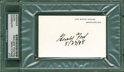 Gerald R. Ford ''5/27/95'' Authentic Signed 2.5x4 White House Card PSA/DNA Slabbed