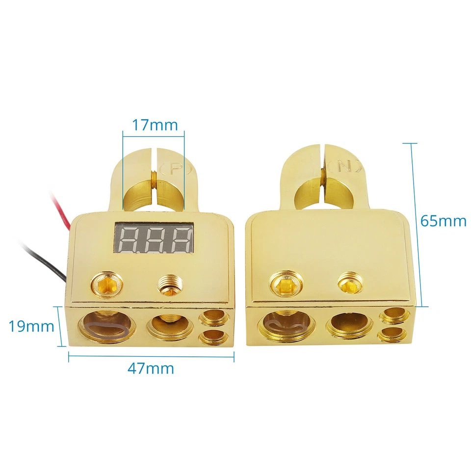 2X Digital Car Battery Terminal Connectors 12V Voltmeter 0/4/8 Gauge Power Post - Image 3 of 4