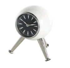 Litton Lane  Silver Metal Orb Clock Retro Nautical Tripod Legs NEW IN BOX 