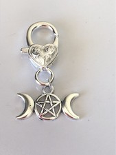 Pentagram Crescent Moon Silver Heart Key Ring Keychain Pendant Bag Charm