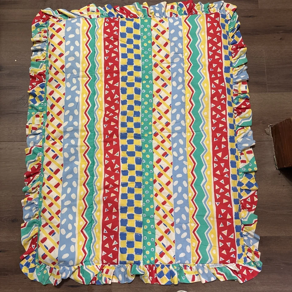 Vintage 90s Quilted Baby Blanket Zoo Animals W/Matching Pillow Crib Set Abstract - Image 4 of 4