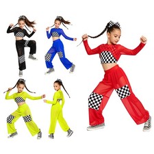 Kids Girls Racing Suit Performance Outfits Crop Top Costume Hip Hop Dancewear