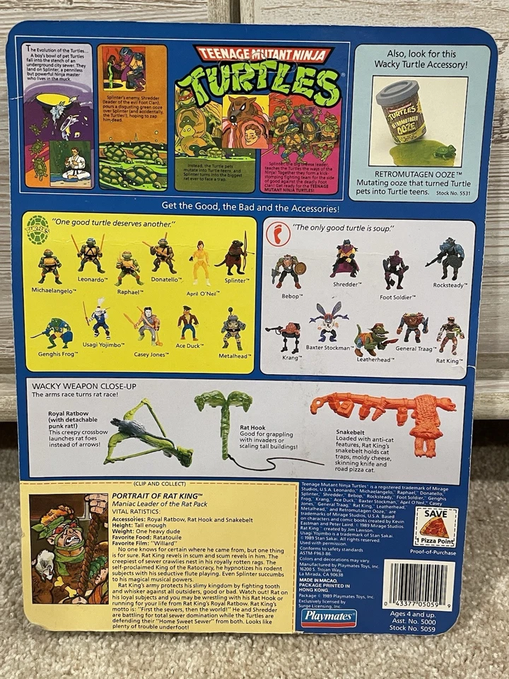 TMNT Rat King 1989 pantalla emergente sin usar, en caja 1989 Playmates ¡¡¡NUEVO RARO!!! SIN PERFORAR Foto 2 de 4