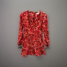 Feminine Floral Tie Neck Flounce Dress Long Sleeve Size 00P Loft Ann Taylor