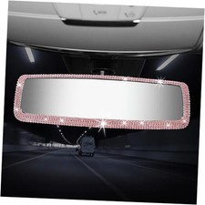 Bling Rhinestone Car Rear View Mirror - Crystal Diamond Decor for Women - Pink