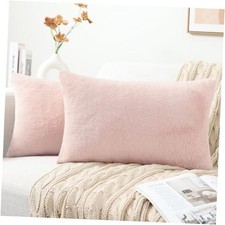 Faux Fur Plush Lumbar Throw Pillow Covers 20" x 12" Pack of 2 Blush Pink