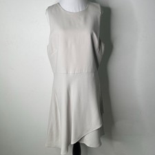 NWT Halston Heritage Women's Cream Sleeveless Ruffle Shift Dress Size 14