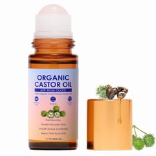 Organic Castor Oil Roll On with Rose Quartz Roller 100 Pure Cold-Pressed 1.7oz