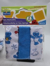 Sesame Street Beginnings Terry Washcloths 3 Pack Cookie Monster Brand New