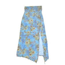 Urban Outfitters Mesh Y2K Maxi Tube Dress L Indie Floral Slit Lettuce Hem Blue