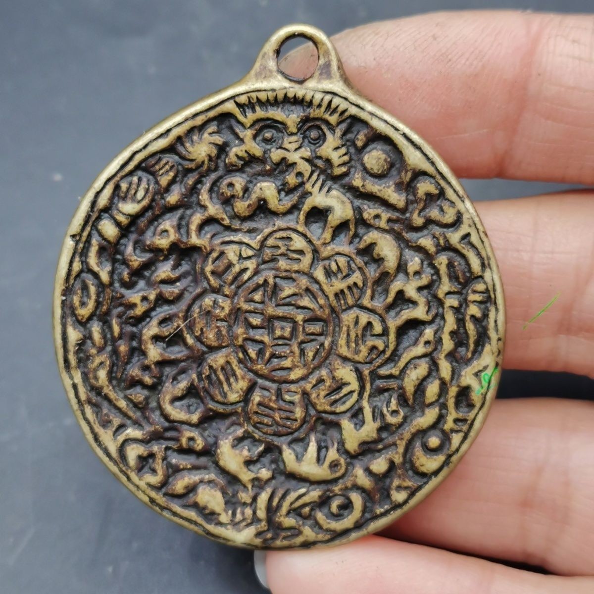 Copper Garuda Nine Palaces Thokcha Pendant Dual Sided Tibetan Buddhist Spiritual