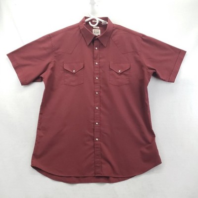 Ely Cattleman Shirt Mens LT Red Solid Short Sleeve Western Pearl Snap Tall Man